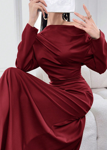 Бордова вечірня сукня а-силует SHEIN однотонна