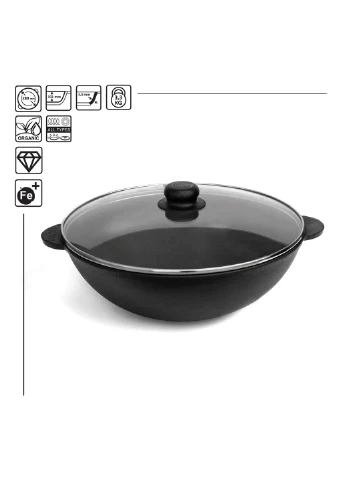 Чавунна сковорода WOK з кришкою 3,7 л Brizoll (255190691)