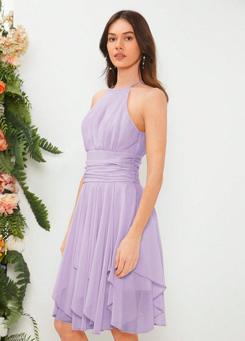 Бузкова вечірня, святковий сукня з відкритими плечима SHEIN однотонна