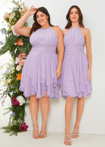 Бузкова вечірня, святковий сукня з відкритими плечима SHEIN однотонна