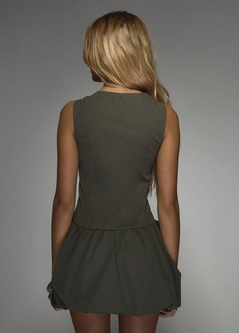 Оливковое (хаки) кэжуал платье баллон SHEIN однотонное