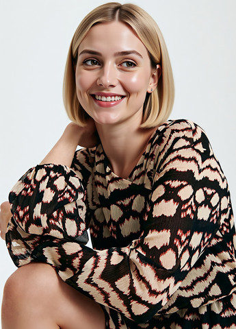 Коричнева кежуал сукня кльош Reserved з абстрактним візерунком