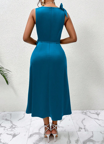 Морської хвилі святковий, вечірня, кежуал сукня на запах, а-силует SHEIN однотонна