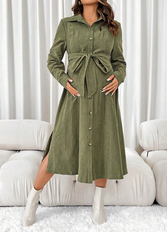 Зелена кежуал сукня для вагітних та годуючих сукня-сорочка SHEIN однотонна