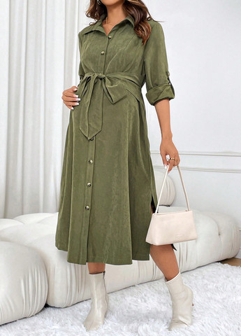 Зелена кежуал сукня для вагітних та годуючих сукня-сорочка SHEIN однотонна