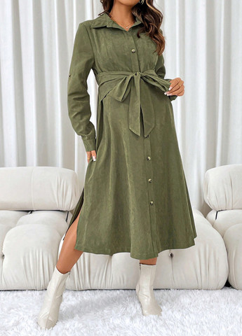 Зелена кежуал сукня для вагітних та годуючих сукня-сорочка SHEIN однотонна