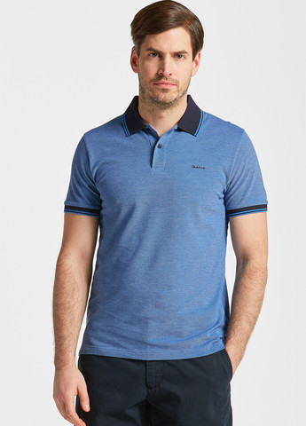 Серо-синяя футболка-поло для мужчин Gant однотонная
