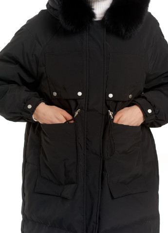 Черная зимняя подовжений теплий пальто-пуховик з зйомним хутром Actors