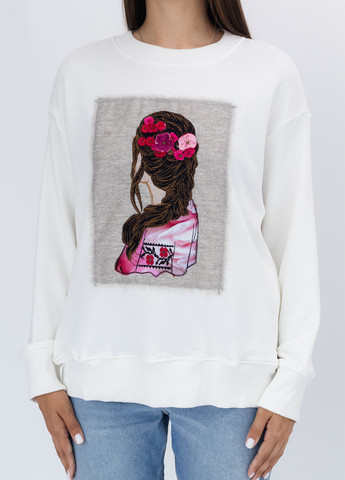 Белый свитшот Nora Kvittin однотонный нашивки, вышивка, аппликация (301079835)