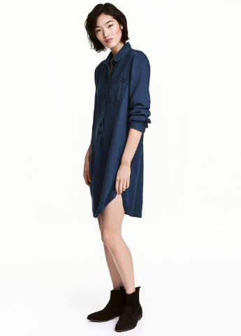 Темно-синее кэжуал платье рубашка H&M однотонное