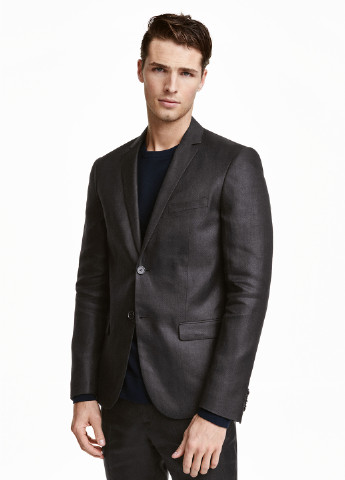 Пиджак H&M с длинным рукавом меланж чёрный кэжуал