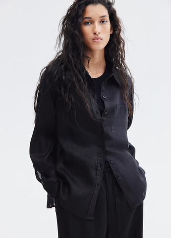 Черная кэжуал рубашка однотонная H&M