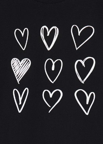 Черная летняя футболка базовая, белые сердечки KASTA design