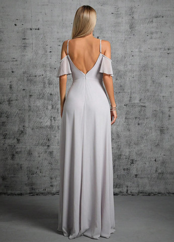 Серое вечернее платье с открытой спиной, с открытыми плечами SHEIN однотонное