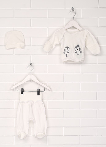 Молочний демісезонний комплект (сорочечка, повзунки, шапка) Baby Art