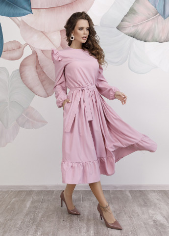 Розовое повседневный платье женское клеш ISSA PLUS однотонное