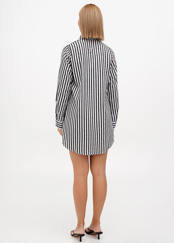 Черно-белое кэжуал платье рубашка Sassofono Club в полоску