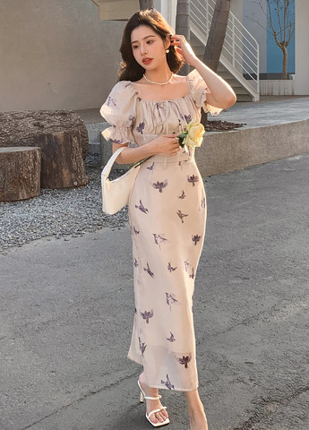 Світло-бежева кежуал сукня а-силует SHEIN з квітковим принтом