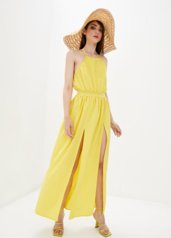 Желтое кэжуал женское летнее платье с разрезами подіум belle Podium однотонное