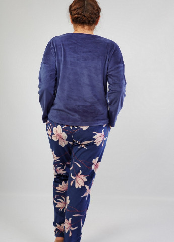 Синяя всесезон комплект велюровый (лонгслив, брюки) лонгслив + брюки Vienetta