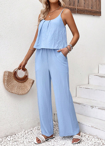 Комбінезон SHEIN комбінезон-брюки однотонний світло-блакитний кежуал поліестер