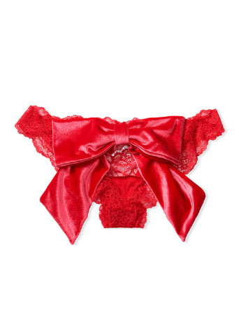 Трусики Victoria's Secret с вырезом однотонные красные откровенные кружево, полиамид
