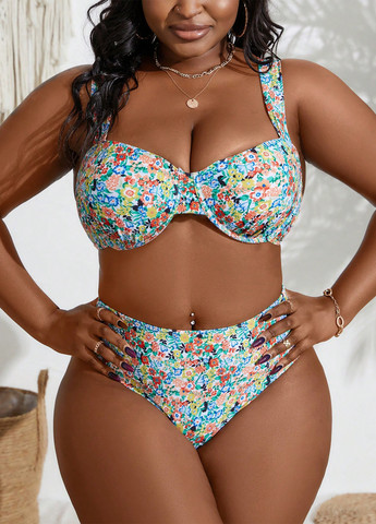 Комбінований літній купальник (ліф, трусики, парео) балконет, роздільний SHEIN