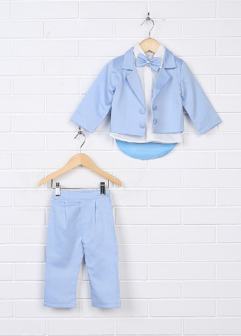 Блакитний демісезонний костюм (фрак, сорочка, штани) з довгим рукавом Pugi Baby