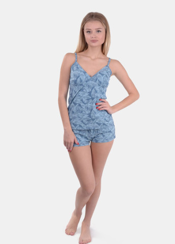 Світло-синя всесезон піжама жіноча майка + шорти NEL