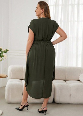 Оливкова (хакі) кежуал сукня на запах SHEIN однотонна