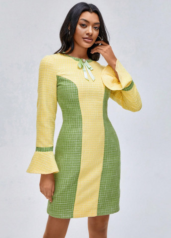 Желтое кэжуал платье футляр SHEIN колор блок