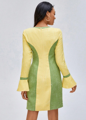 Желтое кэжуал платье футляр SHEIN колор блок