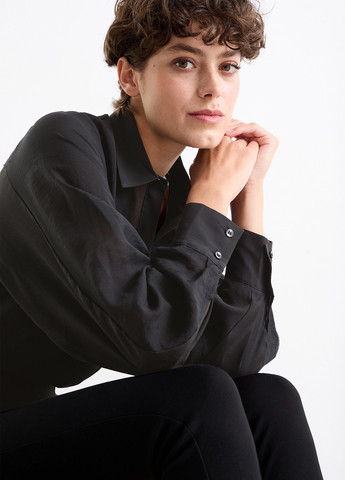 Черная кэжуал рубашка однотонная C&A