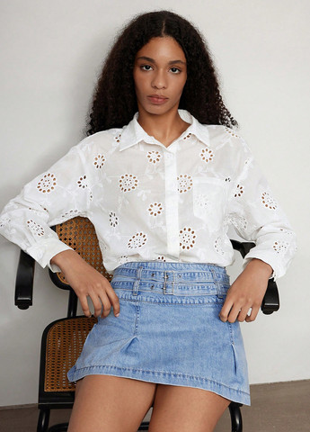 Голубая джинсовая, кэжуал однотонная юбка SHEIN а-силуэта (трапеция)