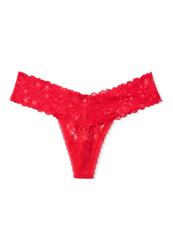 Трусы Victoria's Secret стринги однотонные красные повседневные кружево, полиамид