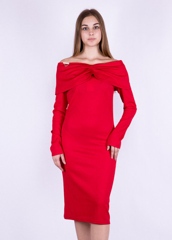 Красное кэжуал, праздничный платье с открытыми плечами, футляр Time of Style однотонное