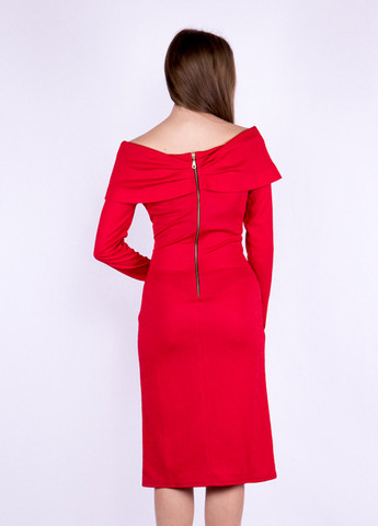 Красное кэжуал, праздничный платье с открытыми плечами, футляр Time of Style однотонное