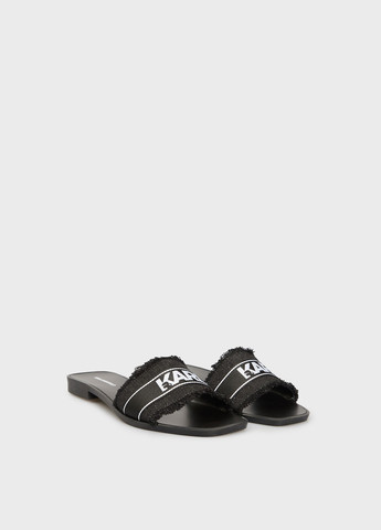 Черные шлепанцы Karl Lagerfeld с логотипом, с бахромой