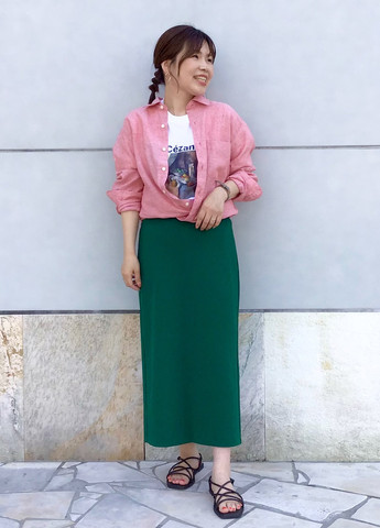 Зеленая кэжуал однотонная юбка Uniqlo а-силуэта (трапеция)