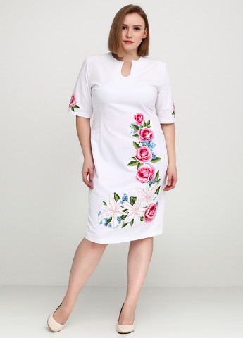 Белое кэжуал платье УкрМода с цветочным принтом