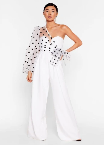 Комбинезон Nasty Gal горошек белый кэжуал