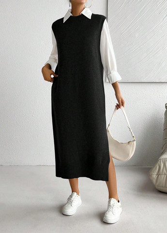 Чорна кежуал сукня оверсайз SHEIN однотонна