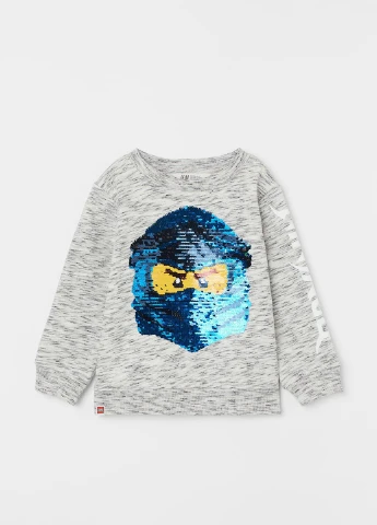 H&M світшот фліс,сірий з принтом, серый