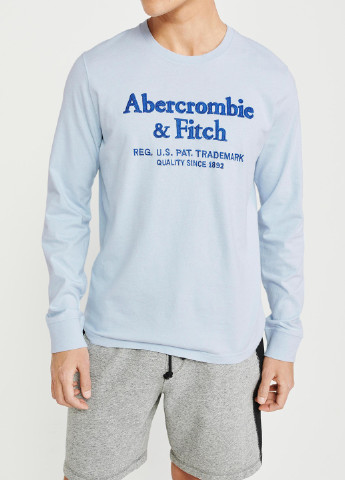 Голубой демисезонный кэжуал лонгслив Abercrombie & Fitch с надписями