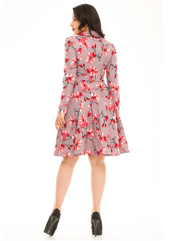 Темно-бежевое кэжуал платье клеш Lady Style с цветочным принтом