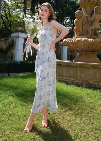 Комбинированное кэжуал платье а-силуэт SHEIN с цветочным принтом