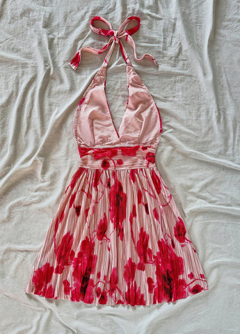 Комбинированное коктейльное платье с открытой спиной SHEIN с цветочным принтом