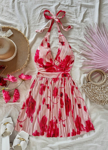 Комбинированное коктейльное платье с открытой спиной SHEIN с цветочным принтом