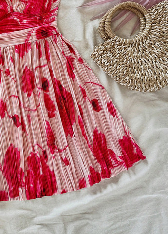 Комбинированное коктейльное платье с открытой спиной SHEIN с цветочным принтом