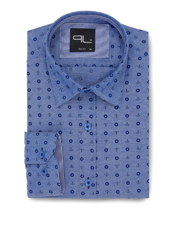 Синяя кэжуал рубашка с рисунком Pako Lorente с длинным рукавом